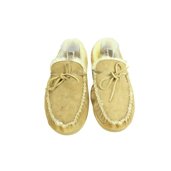 LL Bean Men’s Brown Suede Shearling Lined Moccasin Slippers Size 12 M - Picture 5 of 9